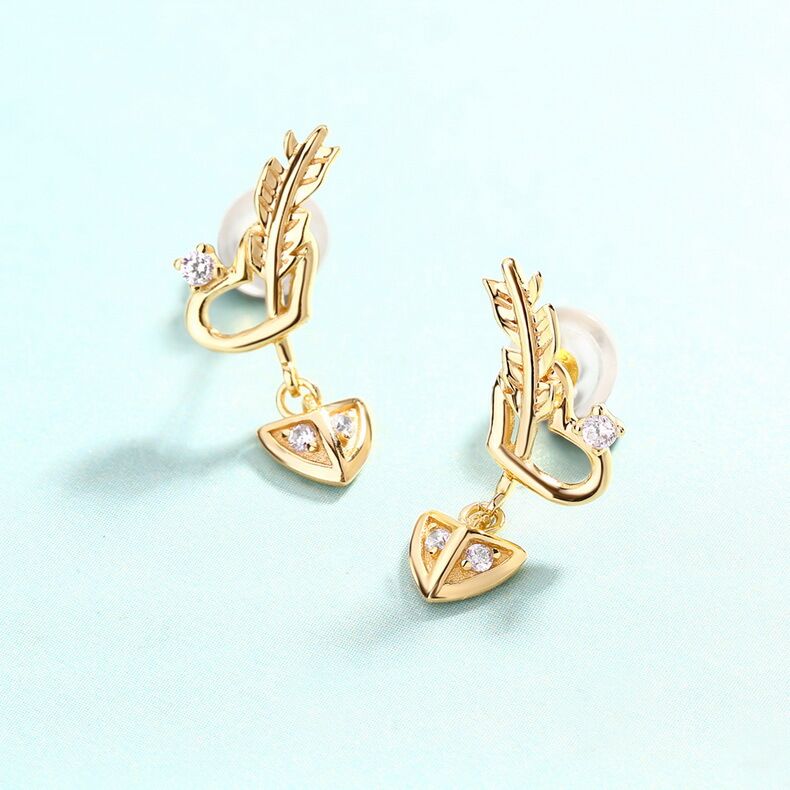 Cupid\'s Arrow S925 Sterling Silver Earrings with 9k Yellow Gold Plating